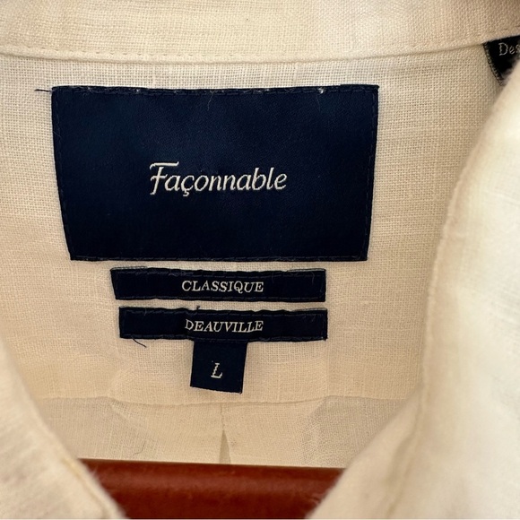 Faconnable 100% Linen Button Down Shirt Mens L Cream Resort Summer - Picture 4 of 10